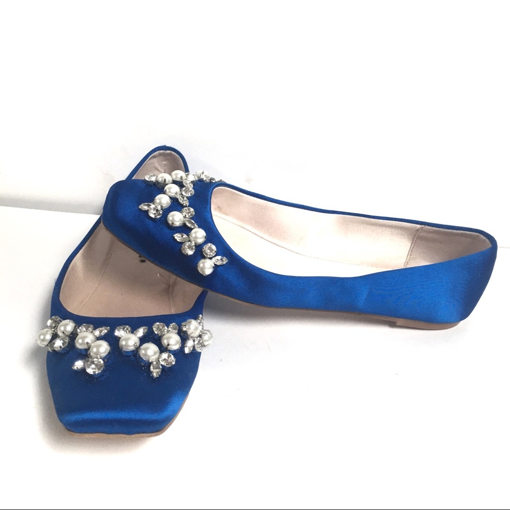 Zara Royal Blue Satin Bejeweled Ballet Flats Sz 38